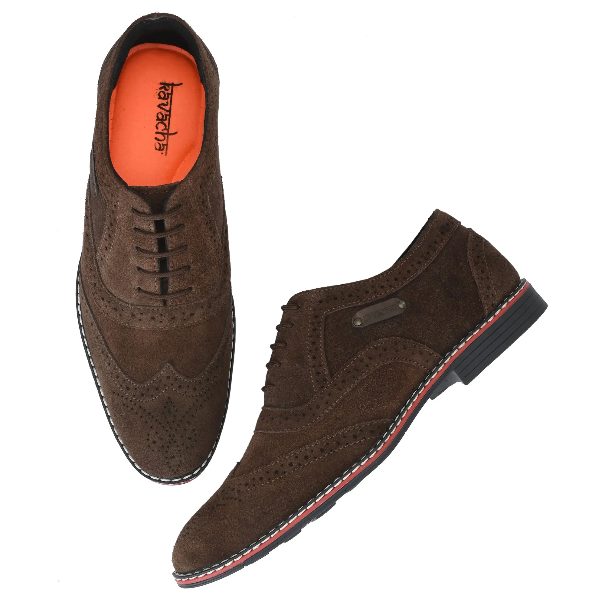 Kavacha Suede Leather Italic designed super comfortable (Memory Foam) formal shoe SG901 Derby For Men (Brown)