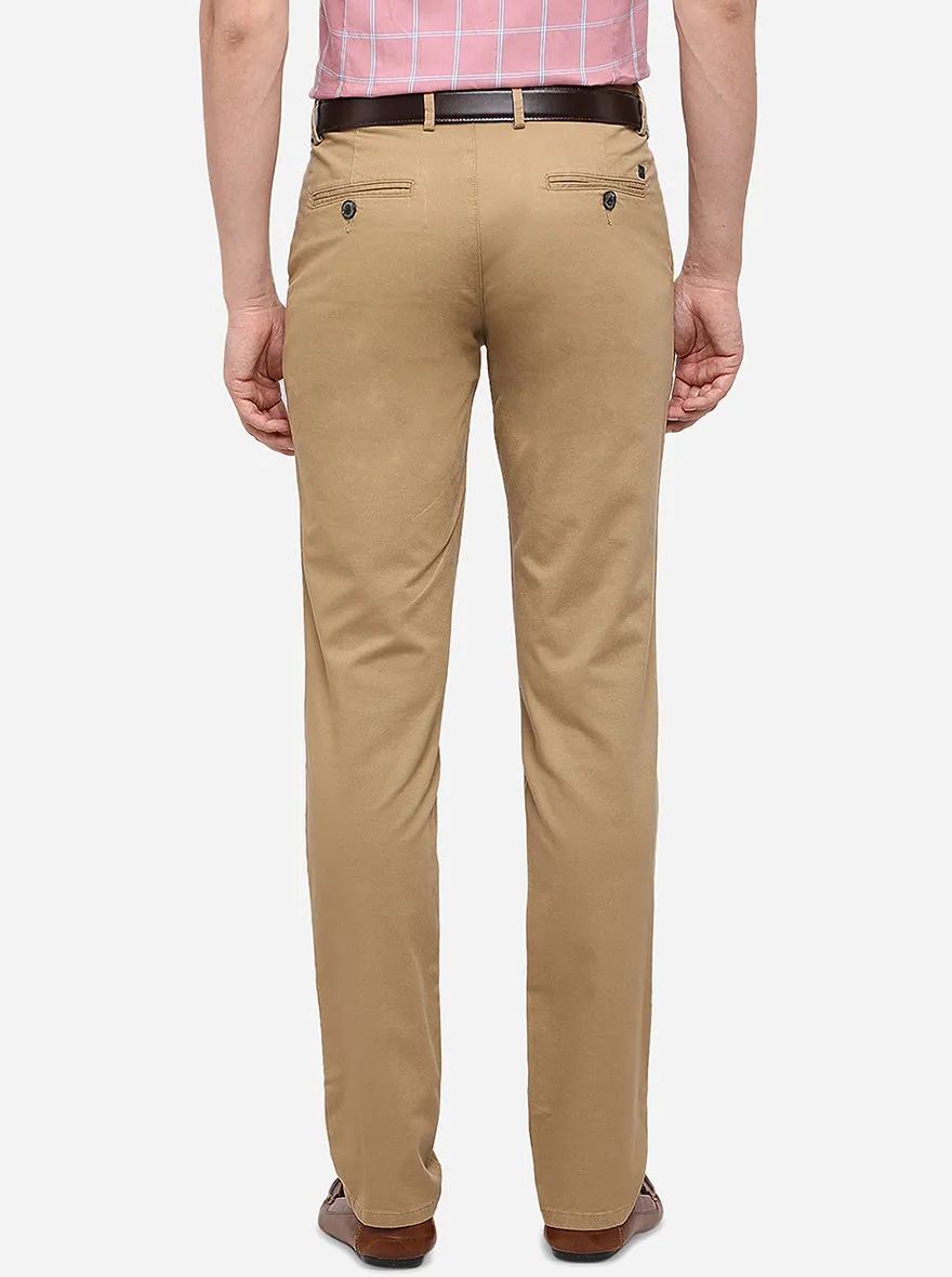Khaki Solid Slim Fit Casual Trouser | JadeBlue