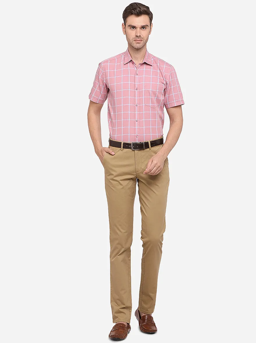 Khaki Solid Slim Fit Casual Trouser | JadeBlue