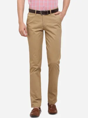 Khaki Solid Slim Fit Casual Trouser | JadeBlue