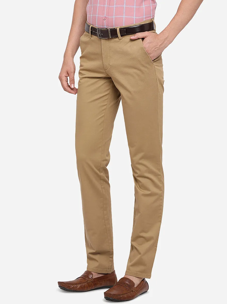 Khaki Solid Slim Fit Casual Trouser | JadeBlue