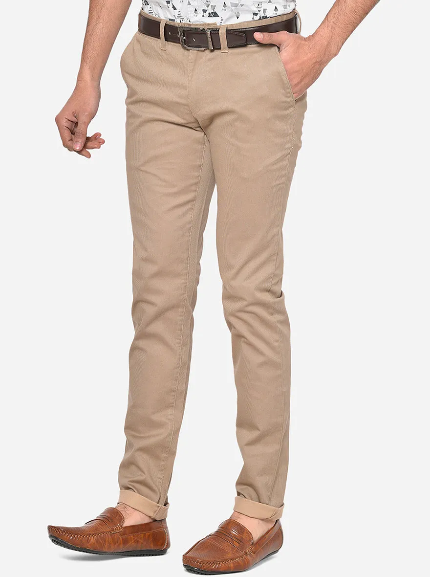Khaki Solid Super Slim Fit Casual Trouser | Greenfibre