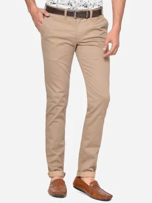 Khaki Solid Super Slim Fit Casual Trouser | Greenfibre