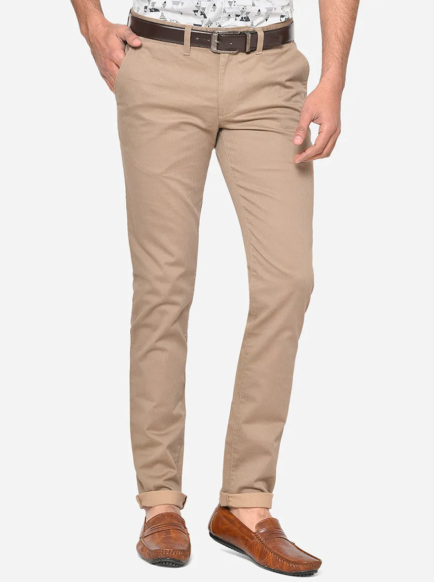 Khaki Solid Super Slim Fit Casual Trouser | Greenfibre