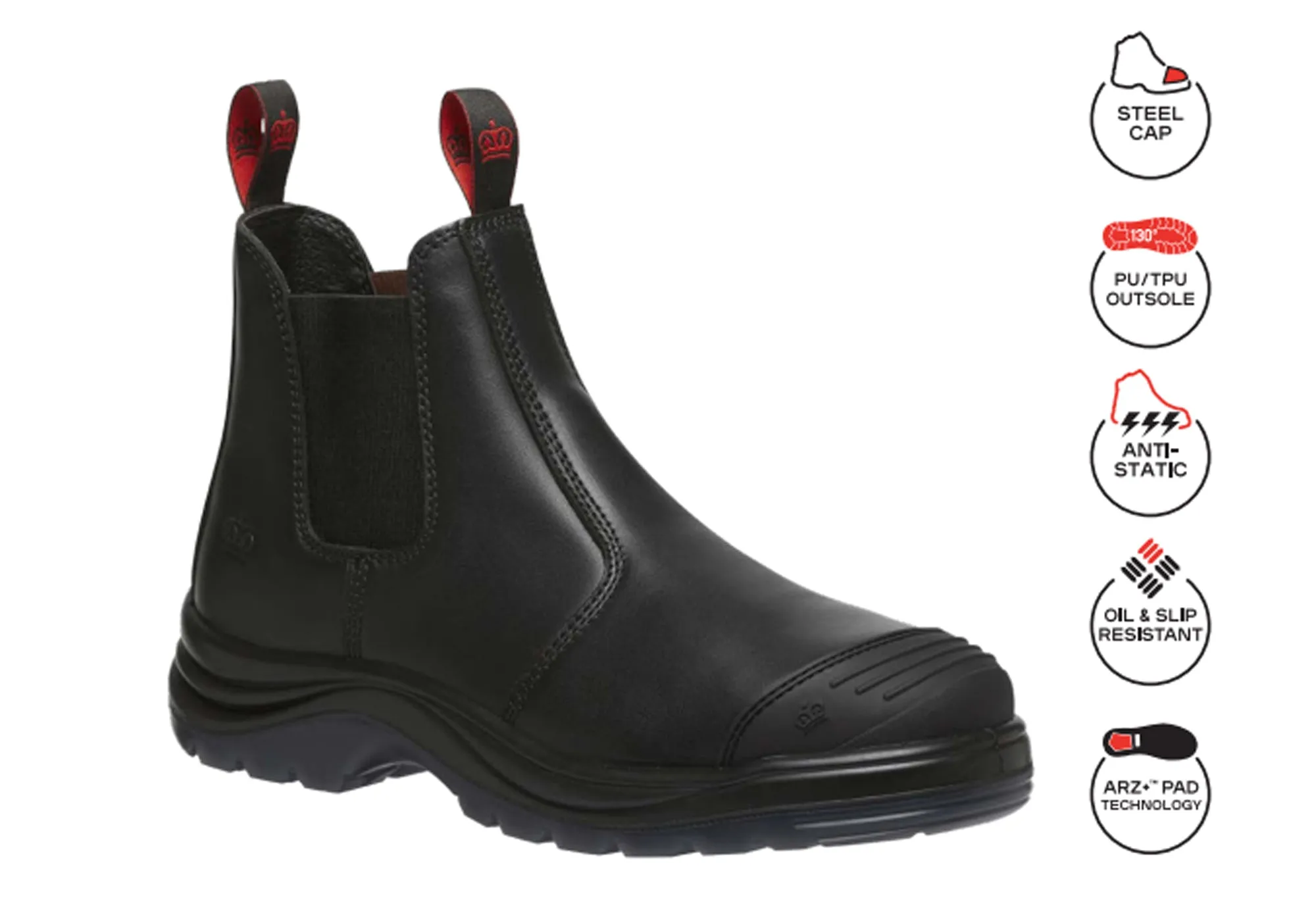 KingGee Mens Black Tradie Gusset Steel Cap Safety Boots With Scuff Cap
