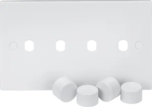 Knightsbridge SN4DIM White Square Edge 4G Dimmer Plate with Matching Dimmer Caps