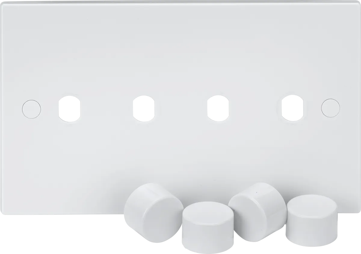 Knightsbridge SN4DIM White Square Edge 4G Dimmer Plate with Matching Dimmer Caps