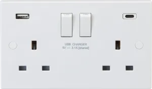 Knightsbridge SN9931D White Square Edge 13A 2G DP Switched Socket  2xUSB A C [5V DC 3.1A shared] Max. 15.5W