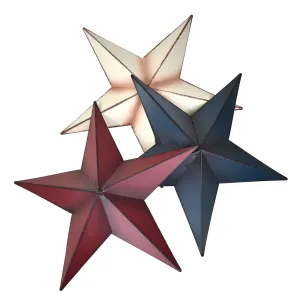Large Rustic Metal Star Wall Decor, Assorted Colors, 18-Inch, 3-Piece