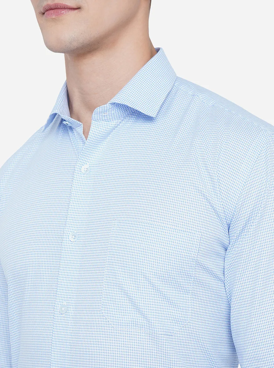 Light Blue Checked Regular Fit Formal Shirt | JadeBlue