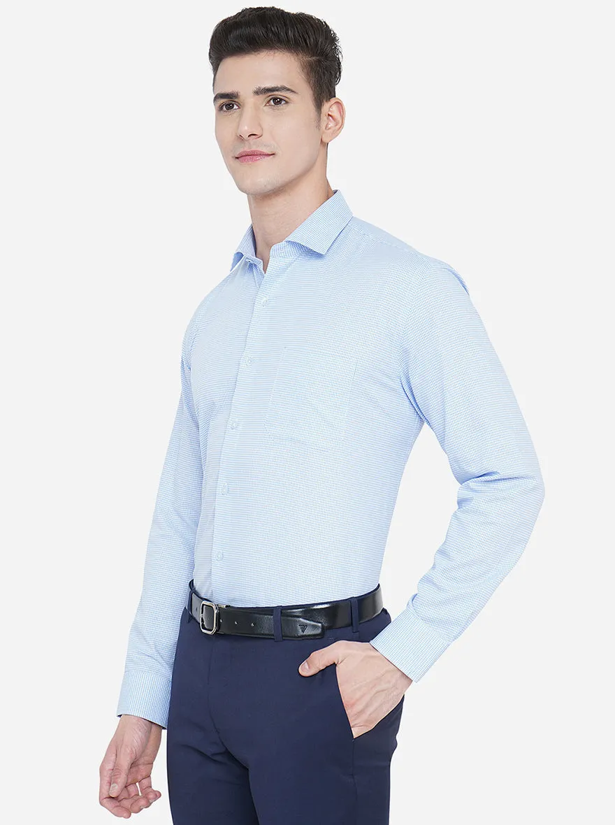 Light Blue Checked Regular Fit Formal Shirt | JadeBlue