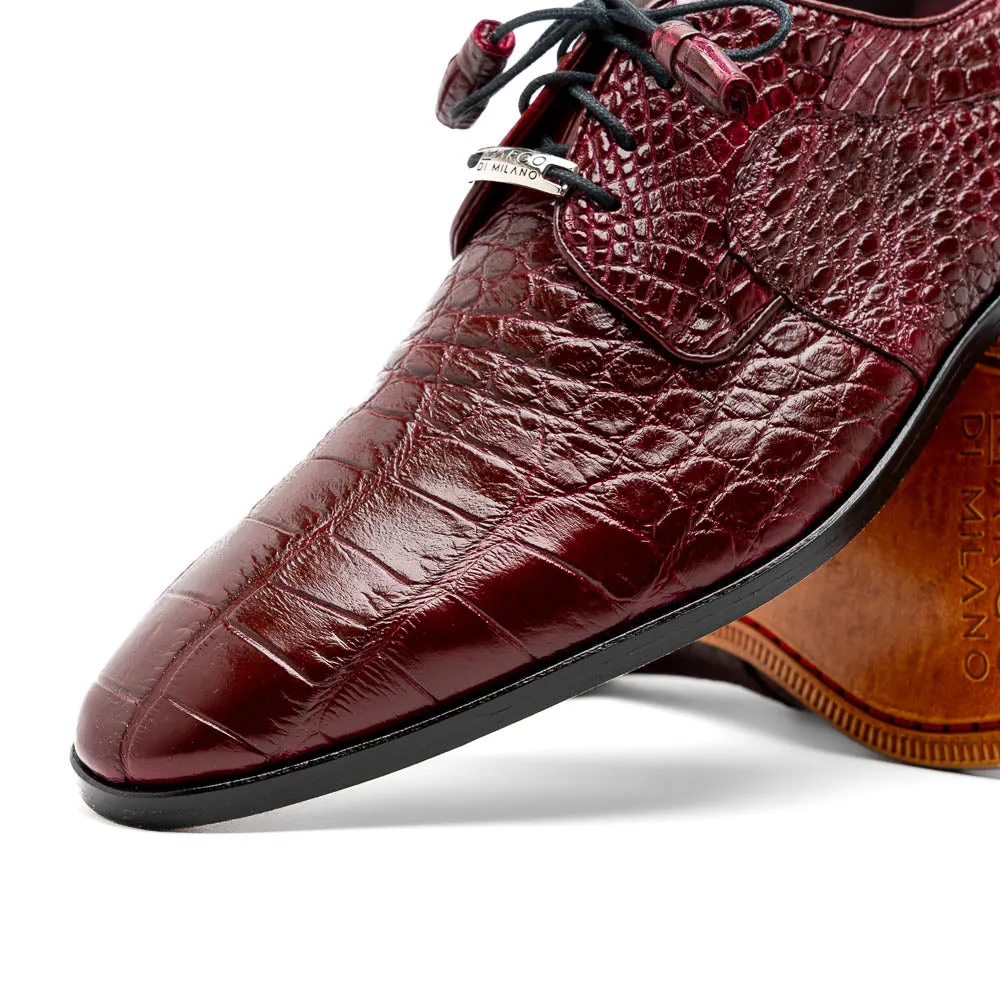 Marco Di Milano Fitipaldi in Wine Alligator Derby Dress Shoes