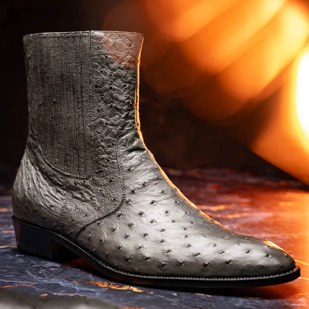 Marco Di Milano Giorgio in Serpentine Grey Ostrich Chelsea Boots