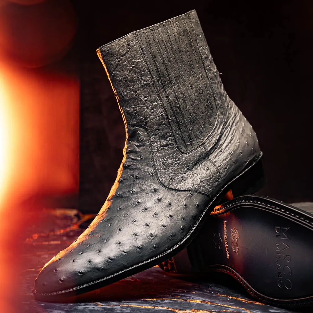 Marco Di Milano Giorgio in Serpentine Grey Ostrich Chelsea Boots