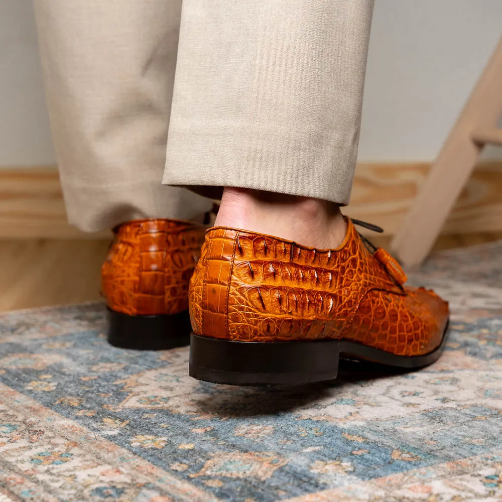 Marco Di Milano Nilo in Brandy Crocodile Derby Dress Shoes