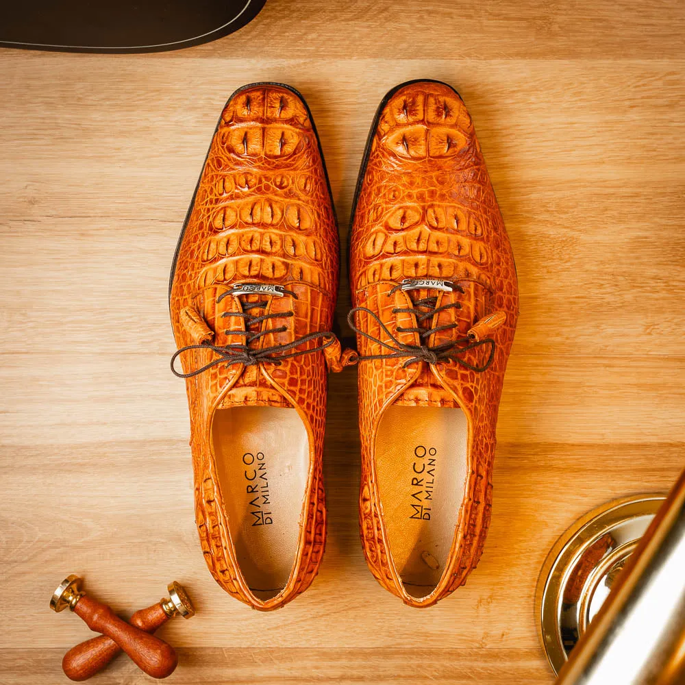 Marco Di Milano Nilo in Brandy Crocodile Derby Dress Shoes