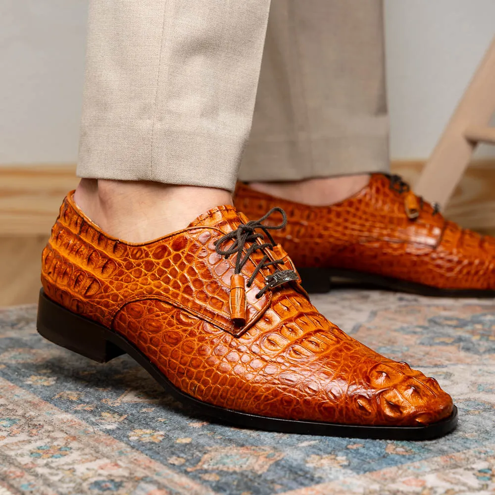 Marco Di Milano Nilo in Brandy Crocodile Derby Dress Shoes