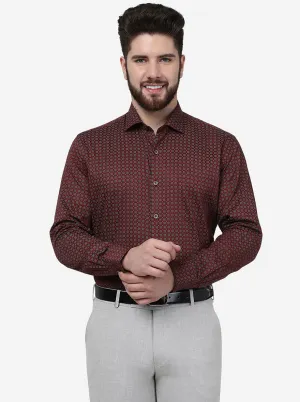 Maroon Printed Regular Fit Formal Shirt | JadeBlue