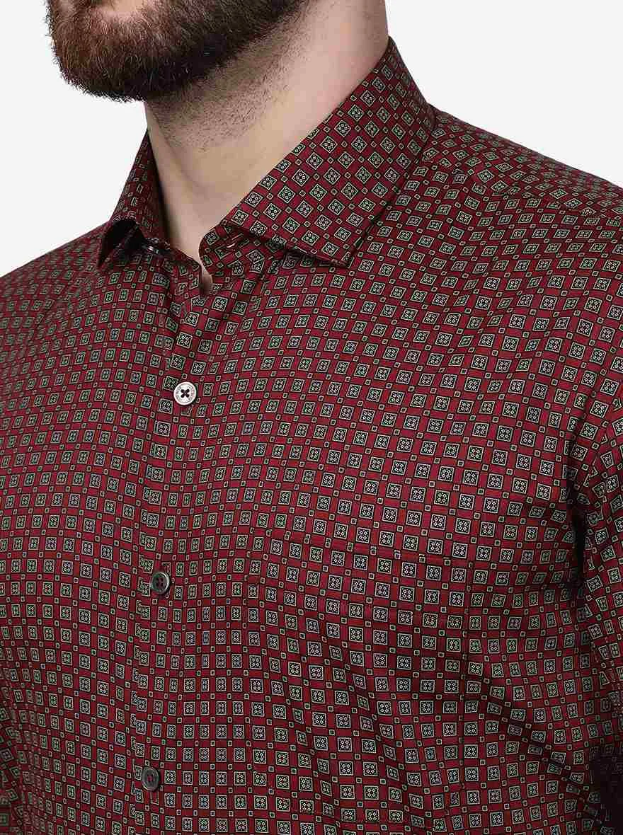 Maroon Printed Regular Fit Formal Shirt | JadeBlue