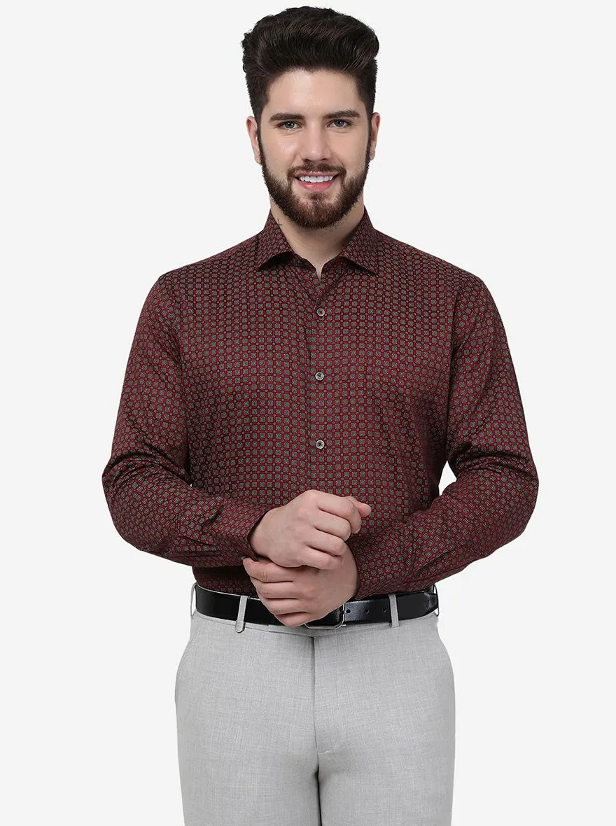Maroon Printed Regular Fit Formal Shirt | JadeBlue