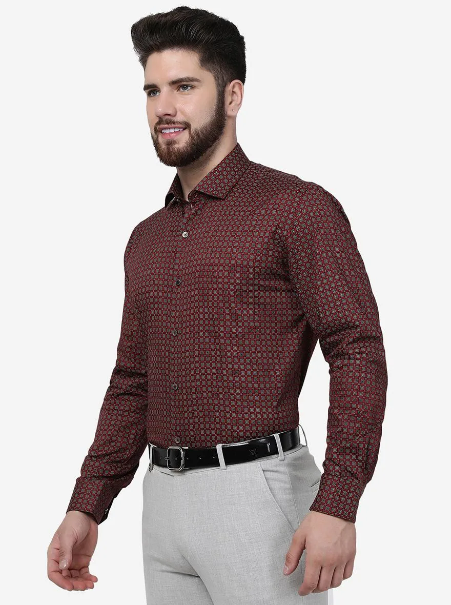 Maroon Printed Regular Fit Formal Shirt | JadeBlue