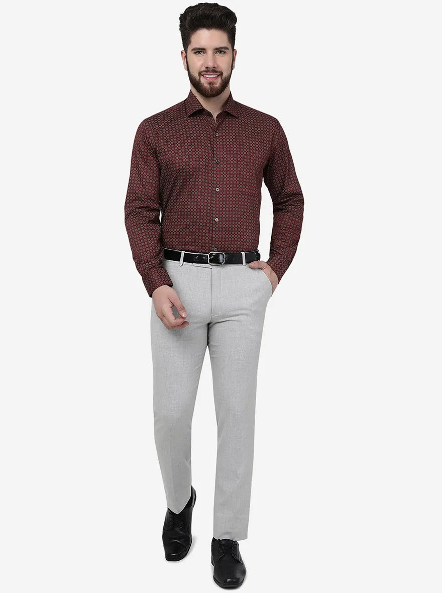 Maroon Printed Regular Fit Formal Shirt | JadeBlue