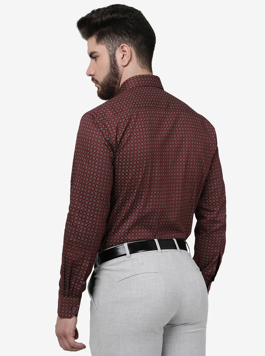 Maroon Printed Regular Fit Formal Shirt | JadeBlue