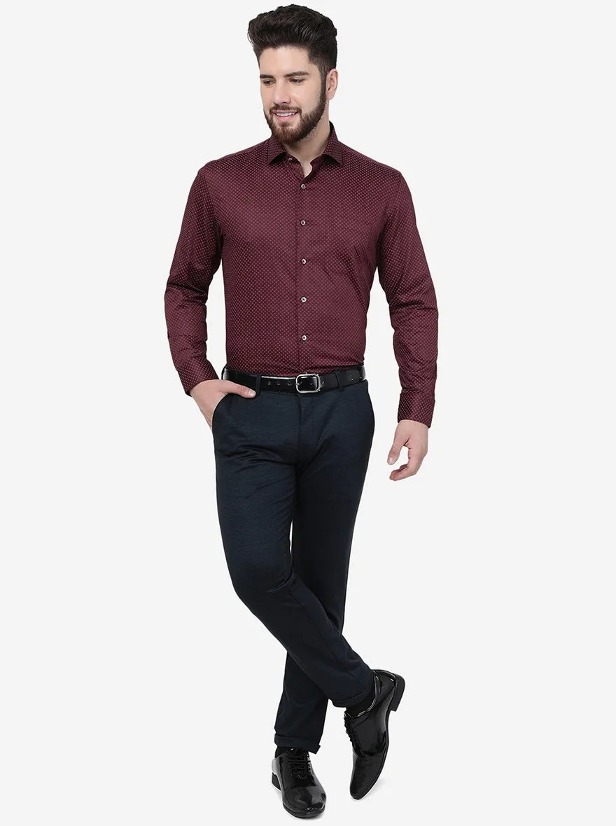 Maroon Printed Regular Fit Formal Shirt | JadeBlue