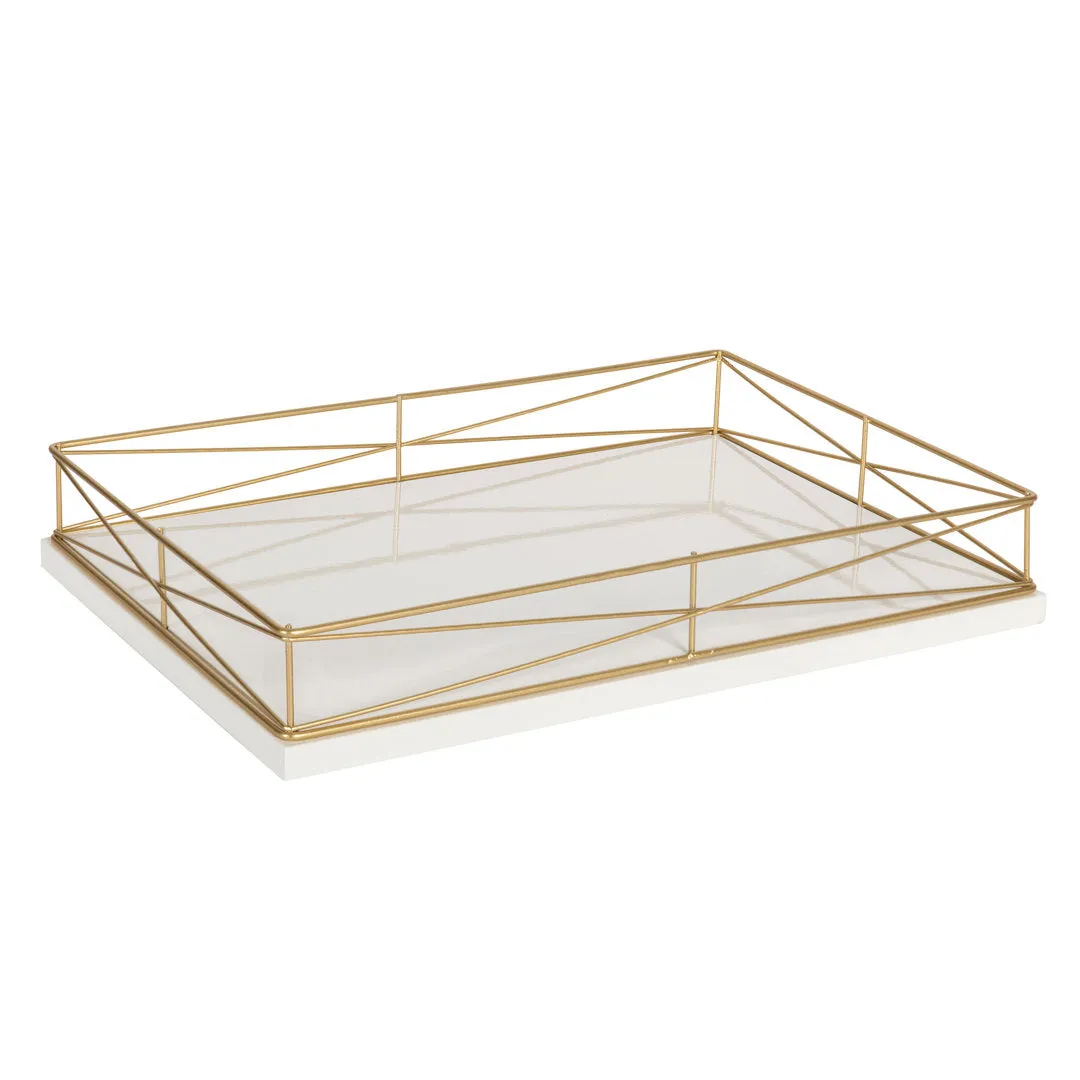 Mcnear Decorative Metal Rim Ottoman Tray Mercury Row® Color: White/Gold