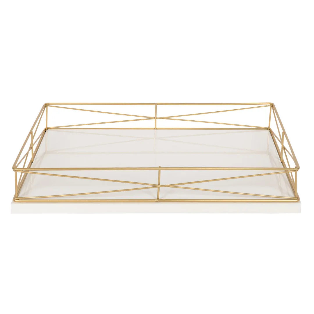 Mcnear Decorative Metal Rim Ottoman Tray Mercury Row® Color: White/Gold