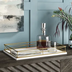 Mcnear Decorative Metal Rim Ottoman Tray Mercury Row® Color: White/Gold