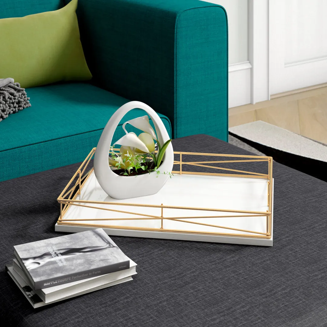 Mcnear Decorative Metal Rim Ottoman Tray Mercury Row® Color: White/Gold