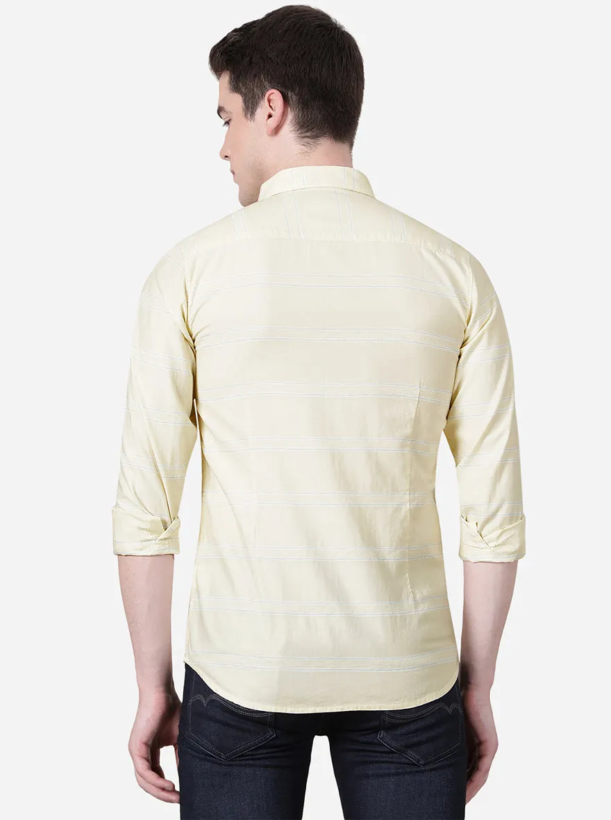 Mellow Yellow Striped Slim Fit Semi Casual Shirt | JadeBlue
