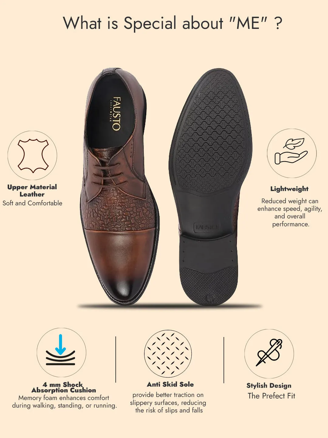 Men Tan Wedding Party Genuine Leather Embossed Design Oxford Lace Up Shoes