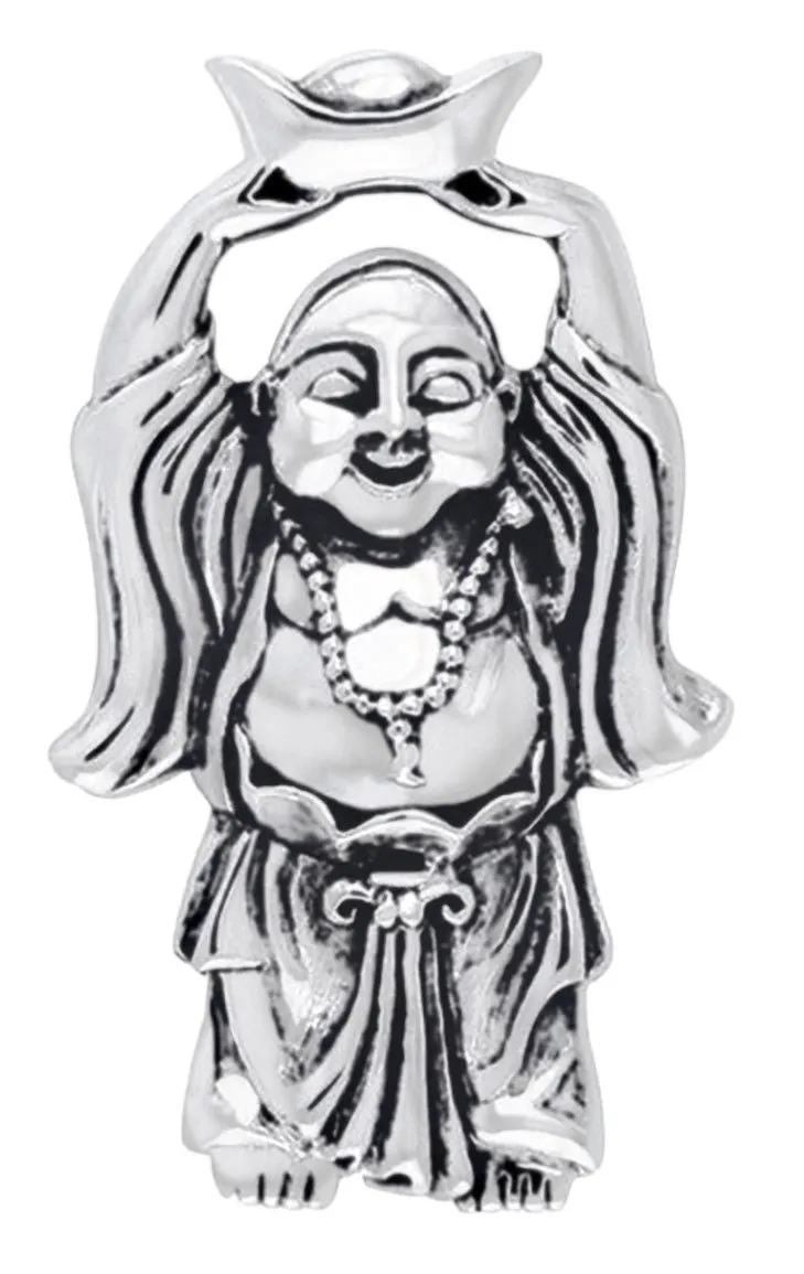 Men's 1 1/8in 925 Sterling Silver Happy Buddha Hotei Buddhism Pendant Necklace