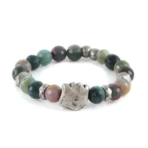 Mens Bodhi Seed Elastic Bracelet with Silver Flower Cross Charm