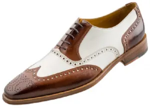 Men's Brown and White Brogue Wingtip Leather Dress Shoes