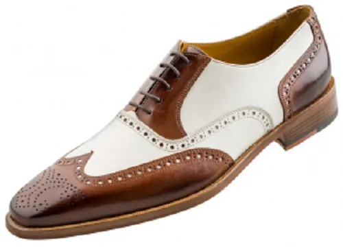 Men's Brown and White Brogue Wingtip Leather Dress Shoes