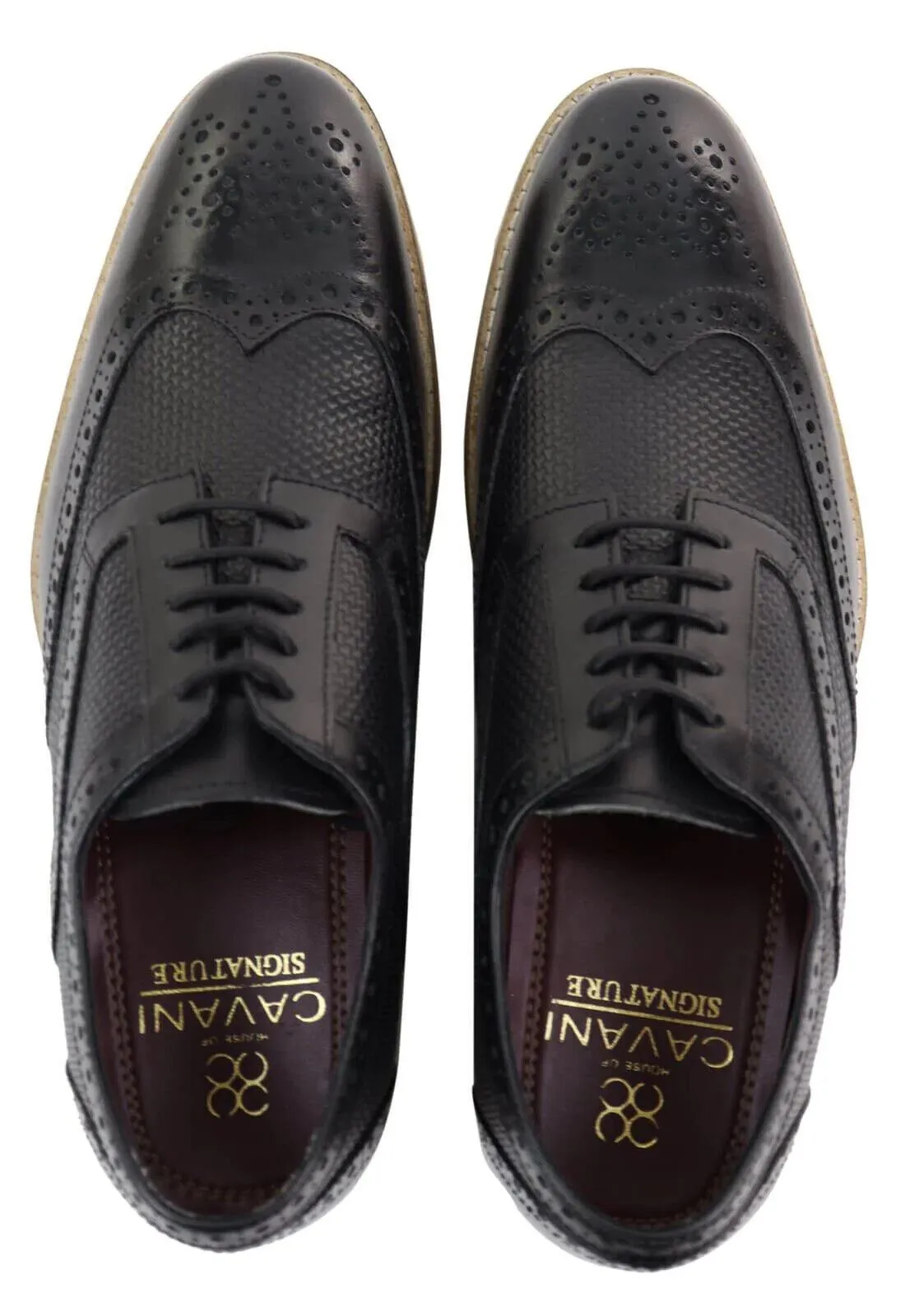 Mens Classic Oxford Brogue Shoes in Patterned Black Leather