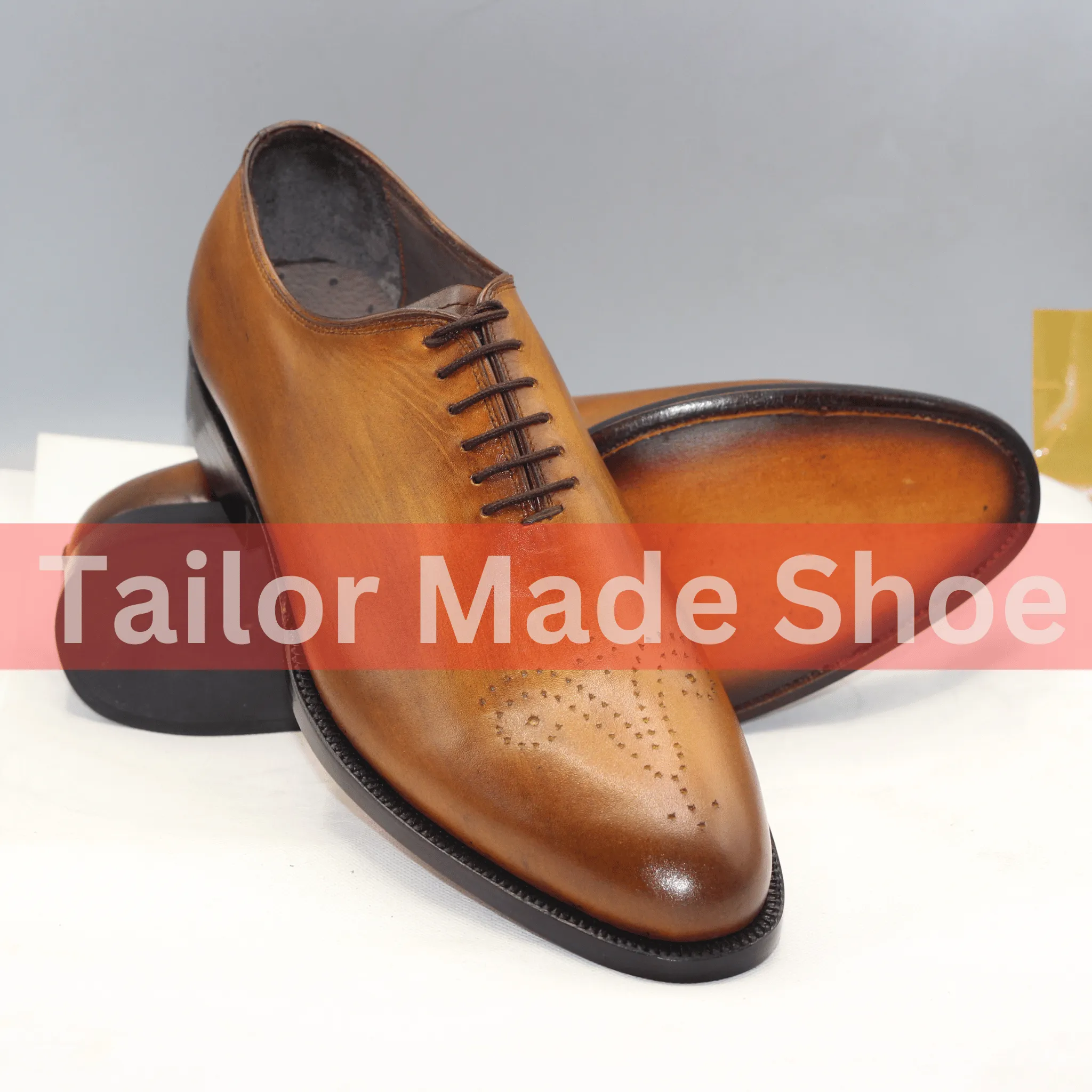Men's Handcrafted Leather Shoes – Custom Burnished Design Sophisticated Brown Leather Shoes – Tailor-Made Perfection– Made-to-Order Elegance