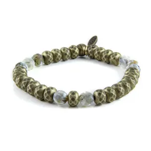 Mens Multi Faceted Metal Beads with White Marble Accent Beads Stretch Bracelet