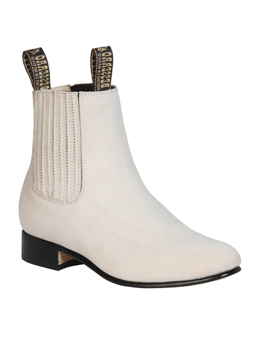 Men's Nubuck Leather Classic Charro Ankle Boots 'El Besserro' Bone Color 205
