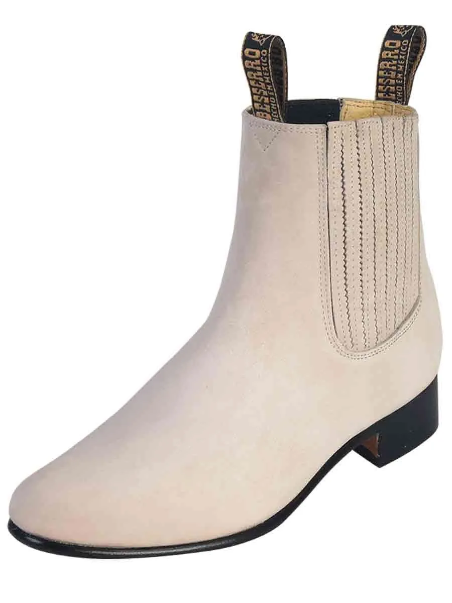 Men's Nubuck Leather Classic Charro Ankle Boots 'El Besserro' Bone Color 205