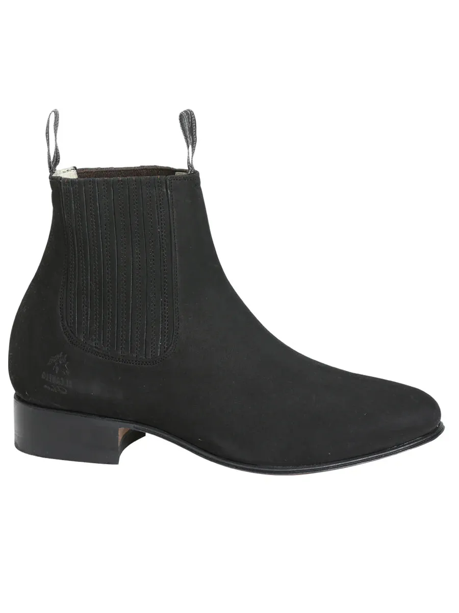 Men's Nubuck Leather Classic Charro Ankle Boots 'El Canelo' Black Color 3663