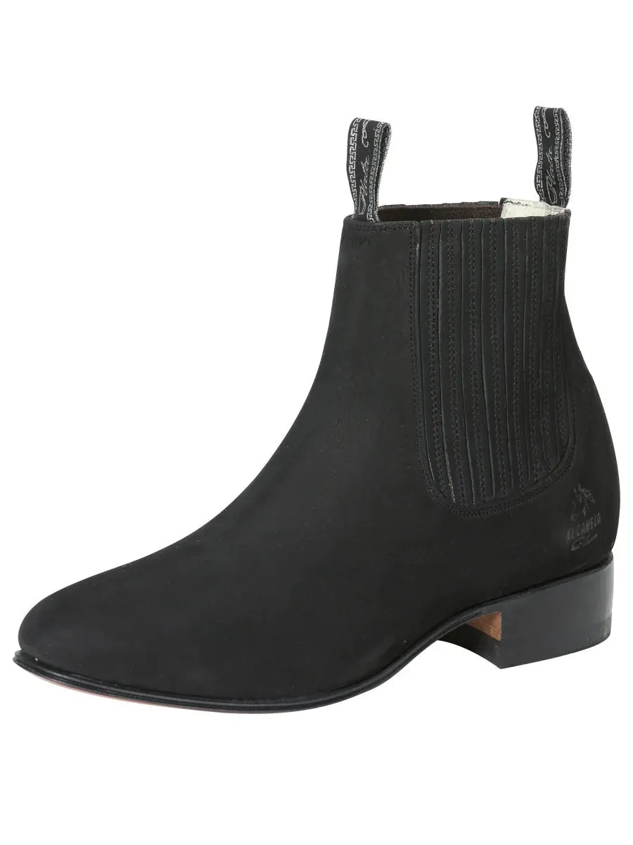 Men's Nubuck Leather Classic Charro Ankle Boots 'El Canelo' Black Color 3663