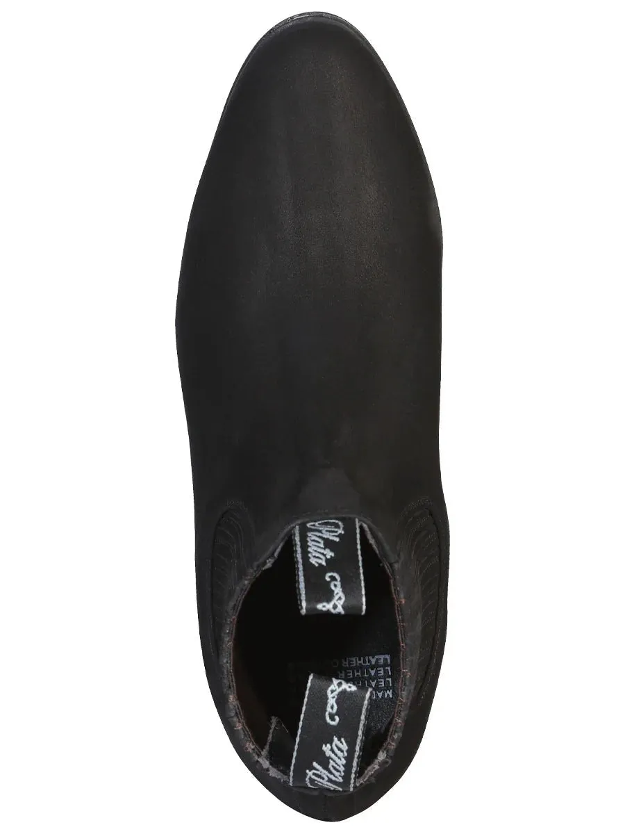 Men's Nubuck Leather Classic Charro Ankle Boots 'El Canelo' Black Color 3663