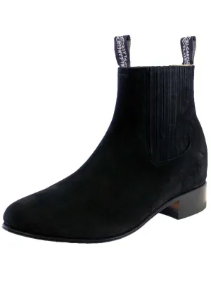 Men's Nubuck Leather Classic Charro Ankle Boots 'El Canelo' Black Color 3663
