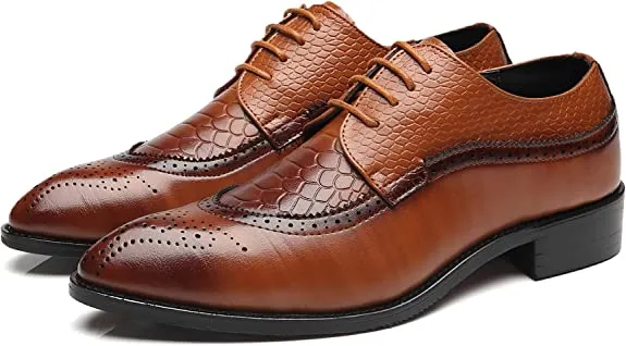 Men's Wingtip Brogue Derby Snake Leather