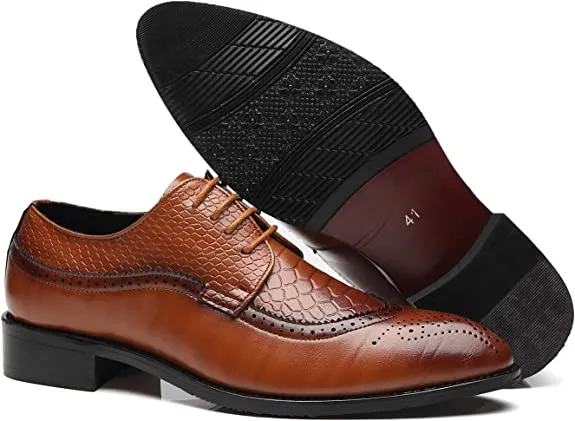 Men's Wingtip Brogue Derby Snake Leather