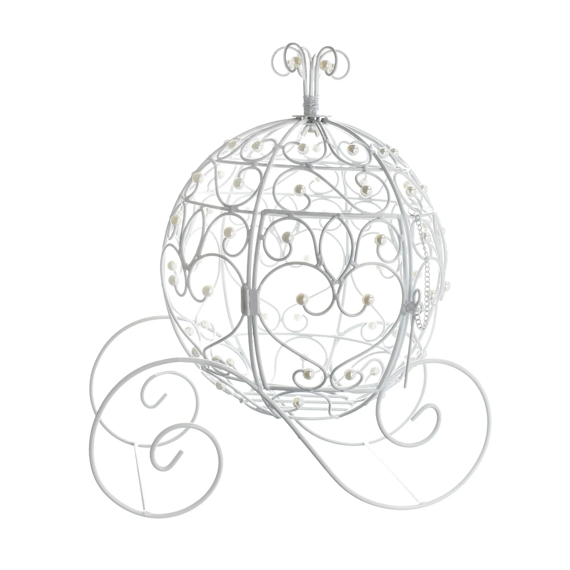 Metal Pearl Accent Pumpkin Carriage, 18-Inch - White